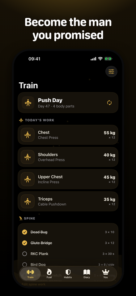 Training — push, pull, legs with exact weights
